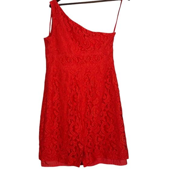J. Crew Alexa One Shoulder Style Texture Laced Mini Dress Back Slit 12 Poppy Red - Picture 16 of 16